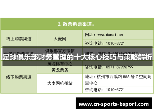 足球俱乐部财务管理的十大核心技巧与策略解析