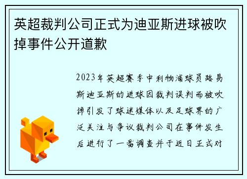 英超裁判公司正式为迪亚斯进球被吹掉事件公开道歉